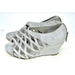 Women's 9 M Eileen Fisher Cage Wedge Shoe Sandal Metallic Silver + Bag EUC